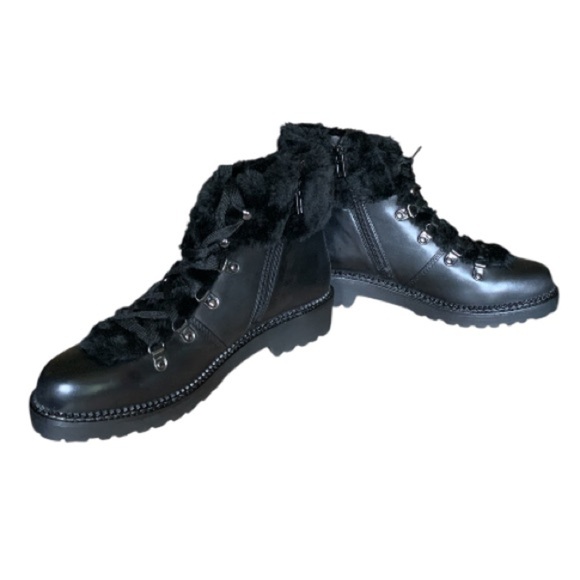 LANDSEND Women’s Leather Faux Fur Cuff Booties, Side Zip - Picture 10 of 15